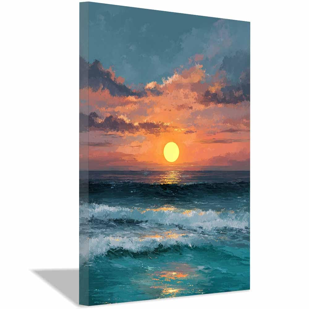HOQIU Wall art for home decor Ocean Sunset Painting canvas artwork for wall, art prints, For living room, bedroom, bathroom, dining room, painting and decor.(Multicolor)-60x80cm Framed