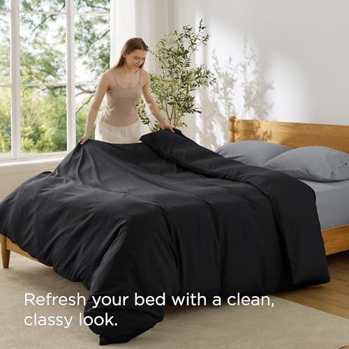 Image of Bedsure Duvet Cover Queen Size - Only Includes 1 Duvet Cover (90 inchx90 inch), Hotel Luxury Soft Double Brushed All Season Bedding for Kids & Adults, Zipper Closure, Black (No Comforter, No Pillow Shams)