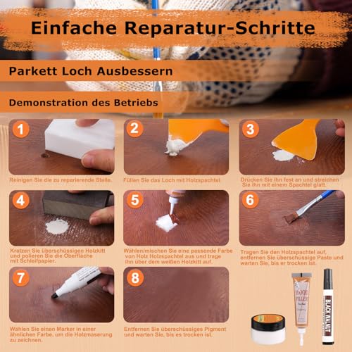 Laminat Reparaturset-Holzkitt Holz Parkett Holzspachtelmasse Holzmarker Möbelreparaturstift Möbelreparatur Set für Holzmöbel Vinyl Linoleum Boden Kratzer Löcher Ausbessern,Parkett Reparatur Grau