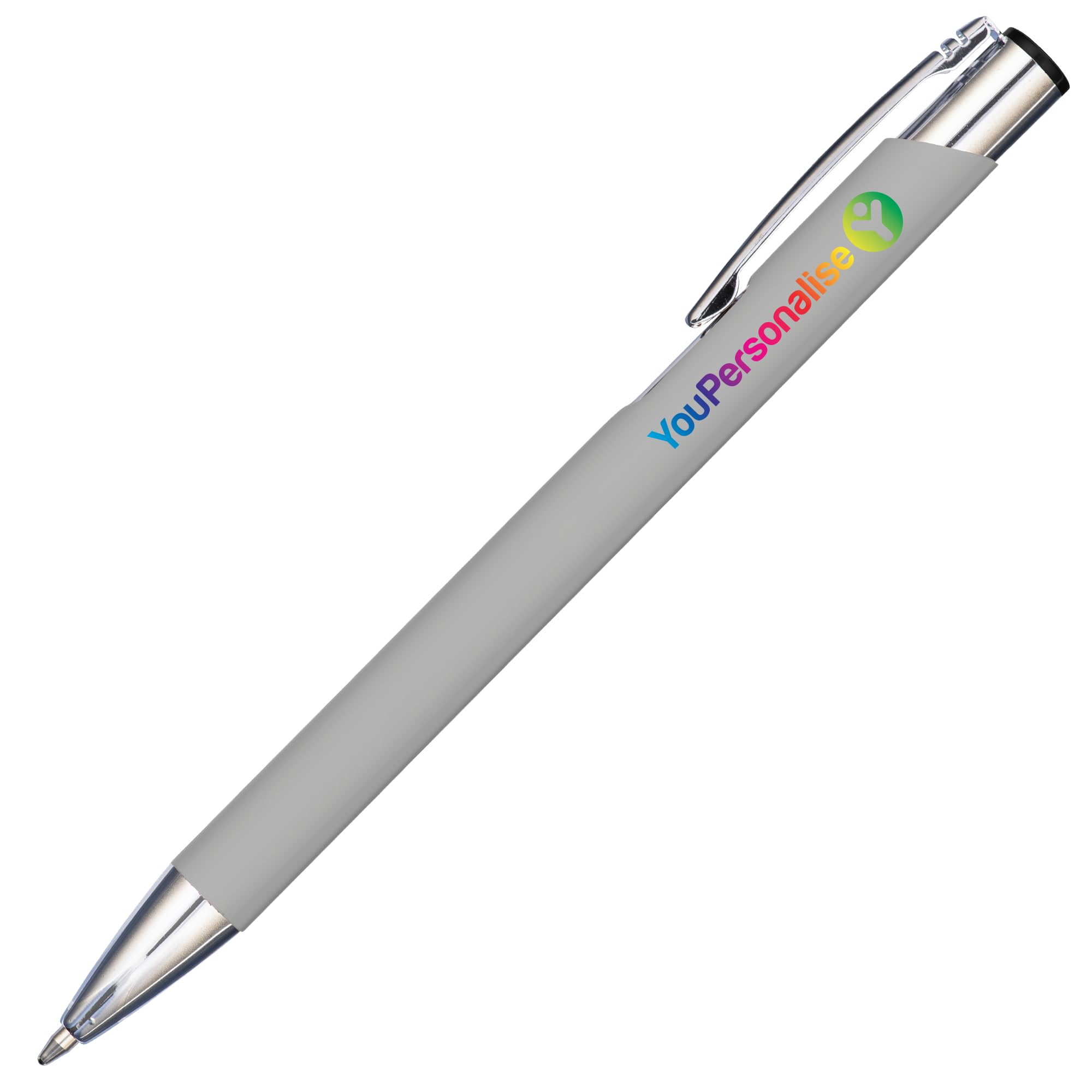 10 Premium Business Logo Pens Personalised Promotional Full Colour Print Soft Touch Mood Pens in Silver