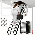 10FT Pull Down Attic Stairs, 12 Steps Aluminum-Magnesium Alloy Loft Wall Mounted Stairs with Handrail, Telescopic Fold Ladder for 27.5 x 23.6 Inch, Up to 1200 lbs for Attics, Garages, Roofs, Basements