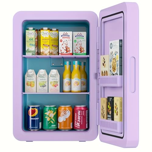 Kikihouse 22L/30Cans Mini Fridge for Bedroom, 12v DC Portable Cooler & Warmer, Mini Refrigerator with Glass Front, for Car Office Desk & Dorm Room Food Beverage Skincare Makeup