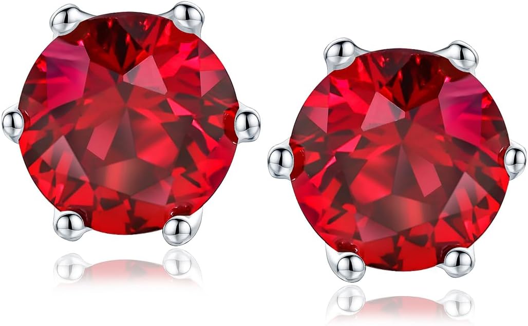 RANDES 925 Sterling Silver Birthstone Earrings for Women Small Stud Earrings Round/Princess Cut Gemstone Earrings Birthstone Jewelry