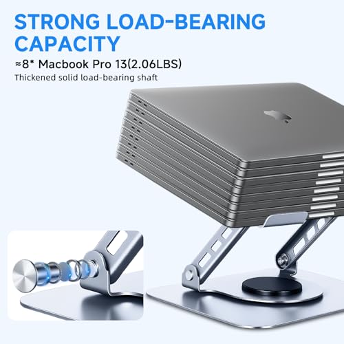 Image of Leeboom Ergonomic Laptop Stand for Desk, 360 Rotating Aluminum Laptop Riser, Adjustable Notebook Holder for MacBook Air /Pro, Dell, HP, Lenovo (10-15.6 inch, Silver) - Not for Gaming Laptops