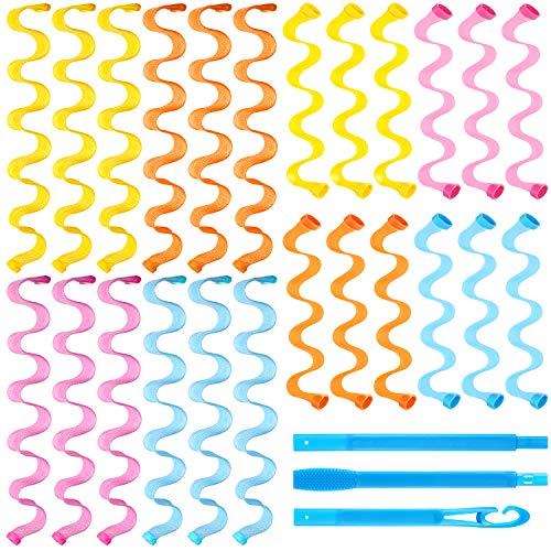 24 Pièces Kit de Coiffure de Bigoudis de Cheveux, Rouleaux de Cheveux sans Chaleur Bigoudis de Cheveux de Vague sans Chaleur avec Crochets de Coiffure pour Cheveux Longs, 19,68 Pouces, 11,8 Pouces
