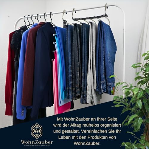 WohnZauber Kleiderbügel platzsparend 2X mehrfach Hosenbügel mit Rutschschutz - 5in1 Hosenaufhängung - Kleiderschrank Organizer (Schwarz)