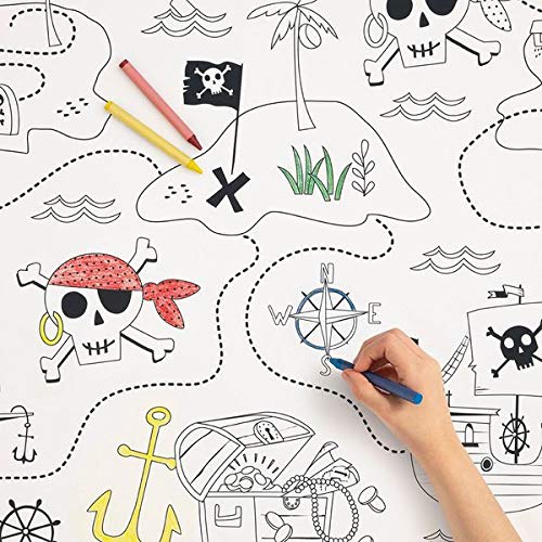 Ahoy Pirate Coloring Adventure Paper Table Cover (137cm x 213cm) - Perfect for Kids Parties & Creative Playtime - 1 Pc, Black, 54 x 84 inch