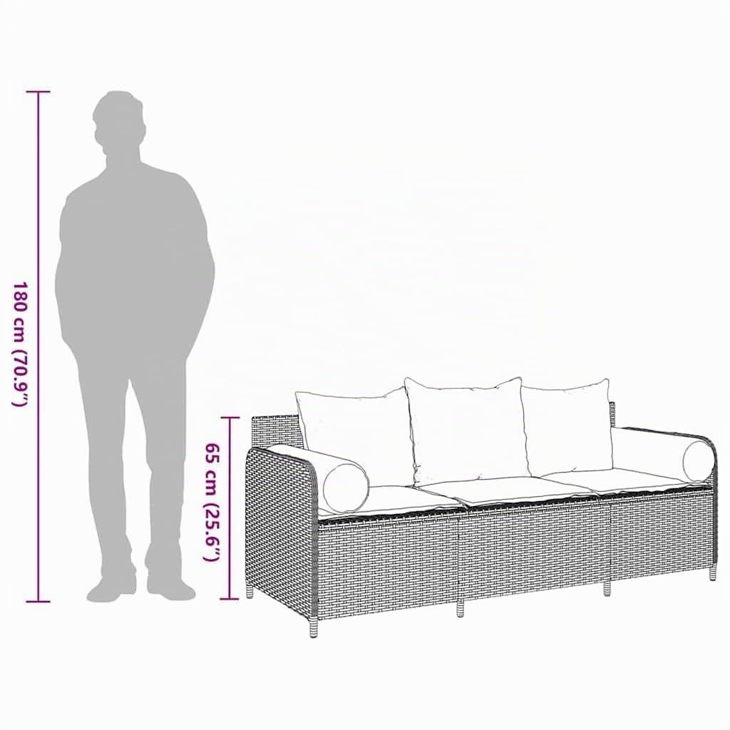 vidaXL Sofá de jardín de 3 plazas con Cojines ratán sintético Gris, sofá de Exterior, Muebles de jardín, Muebles de Patio, Asientos de jardín