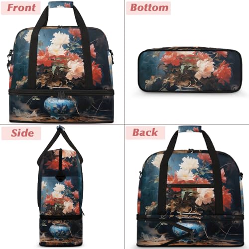 Large Weekender Overnight Bags Color Flowers Oil Painting Travel Duffel Bag for Women Men Gym Bag With Shoe Compartment Foldie Travel Tote Bag Carry On Personal Item Bag for Travel Gym Sports3