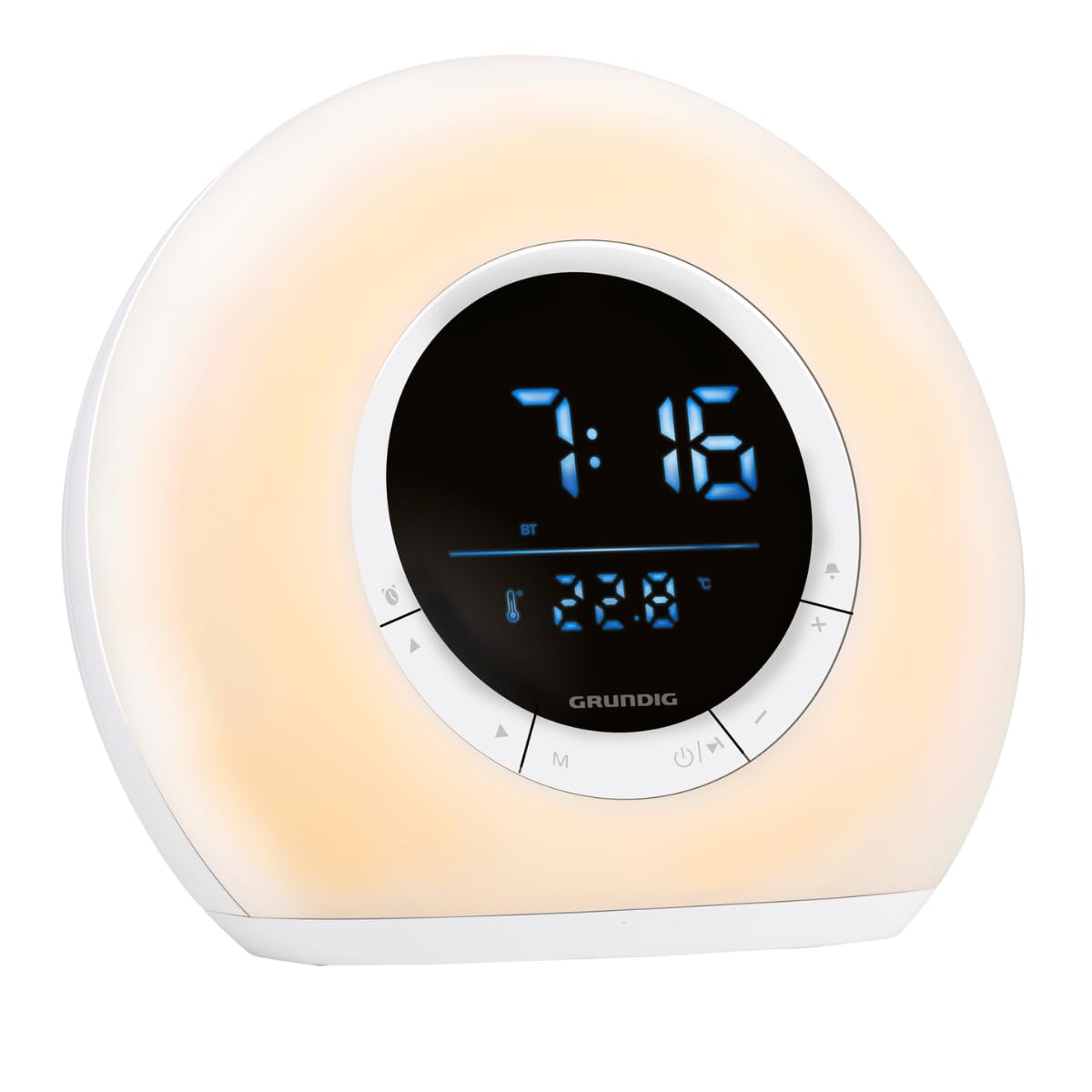Grundig Réveil Lumineux – Réveil Connecté avec Radio et Bluetooth – Lampe avec Écran LED – Lampe de Chevet – Blanc