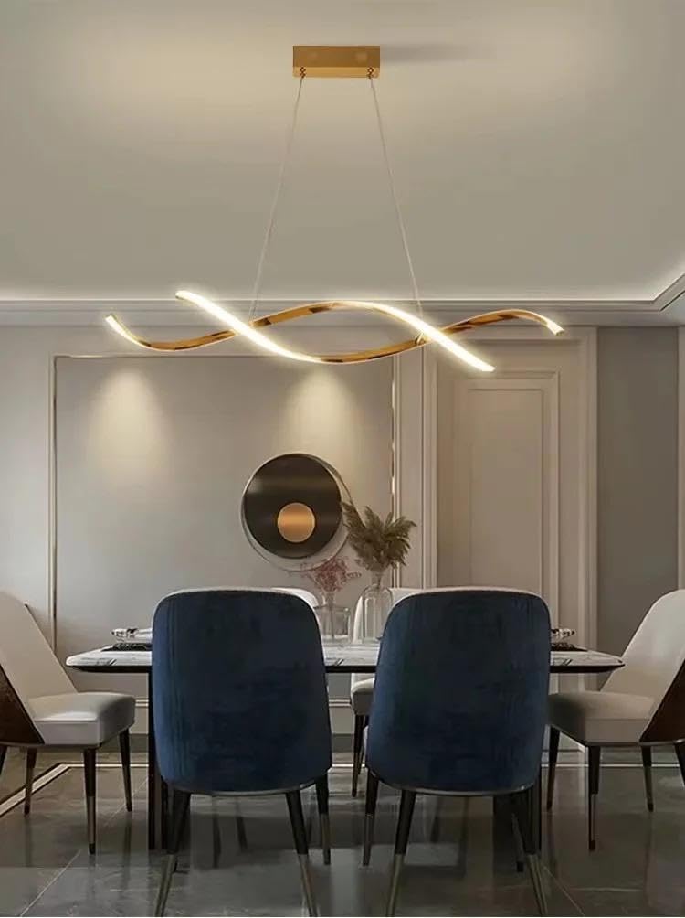 blissbells Modern Wave LED Pendant Ceiling Light for Dining Room, Luxury Linear Hanging Chandelier with Adjustable Suspension, Gold Finish Decorative Light Fixture for Living Room & Kitchen Island-image-39
