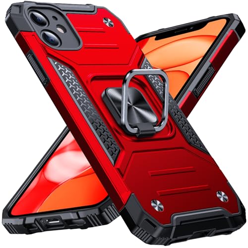 Image of Anqrp Heavy Duty Case for iPhone 11 Case with Enhanced Ring Holder Grip Stand, Military Grade Shockproof Rugged Drop Protective Silicone Hard Slim iPhone 11 Phone Case Cover,Corail Red