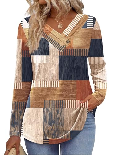 HOTOUCH Womens Long Sleeve Tops Casual V Neck Shirts Loose Fit Blouses Fall Tops2