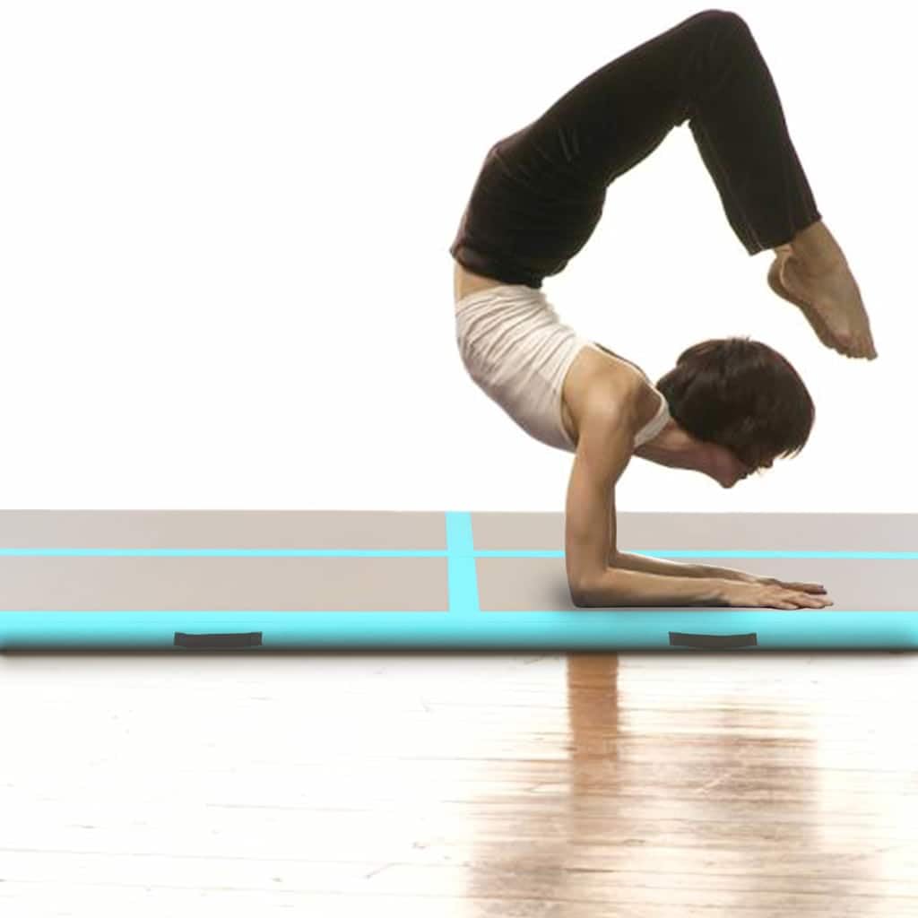Aufblasbare Gymnastikmatte mit Pumpe 300x100x10 cm PVC Grün rutschfest gepolstert faltbar Trainingsmatte für Pilates Yoga Workout und Sportübungen