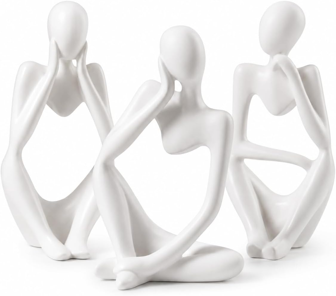 FARAMIR STORE Thinker Statues Set of 3 - White Stone Abstract Figurines Home ...