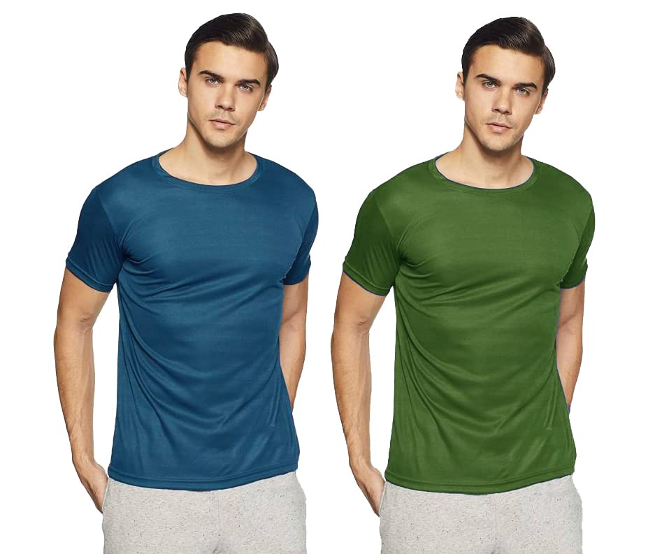 Image of Mens Dri-Fit Round Neck T-Shirt for Gym Sports Dry Fit Tees Combo - Pack of 2