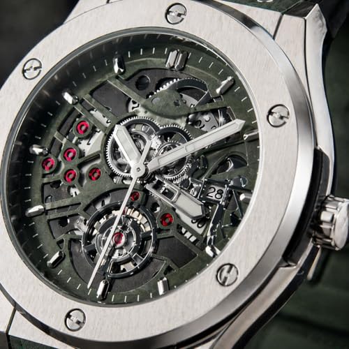 Image of Big Bang Skeleton Dial Luxury Chronograph Watch for Men with Green Strap, Premium Analog Wrist Watch, Stainless Steel Case, Mechanical Style Dial, Sports Inspired Classic Luxury Timepiece, Quartz Movement, Skeleton Display, Stylish Formal Casual Wear