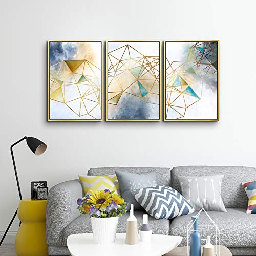 ARTLAND Geometric Wall Decor Abstract Canvas Wall Art Navy Blue Artwork for Bedroom Gallery Wrapped Canvas Giclee Print with White Golden Picture Framed for Living Room Home Decoration 24x48inch