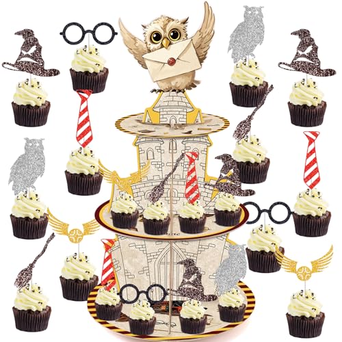 Wizard Cupcake Stand Toppers, Halloween Magical School 3 Tier Cup...