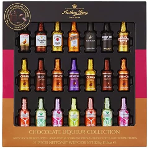 Anthon Berg - Dark Chocolate Assortment with Famous Liqueurs, Cocktails & Coffee in flavors of margarita, mojito, Irish coffee - 21x Dark chocolate luxury gift set for men women him her 328g Cover