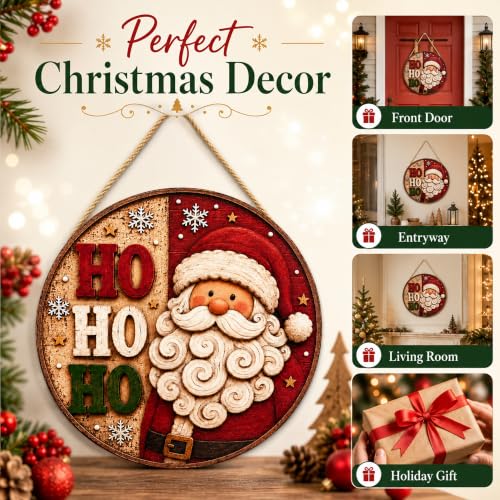 Image of Christmas Decorations - Santa Claus HO HO HO Welcome Sign for Front Door