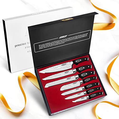 Scole® Chef Knife Ultra Sharp Kitchen Knife Set 7-Piece, Premium German 1.4116 Stainless Steel Chefs Knife Set, Ergonomic Handle Professional Knives Set For Kitchen With Gift Box #TOP6