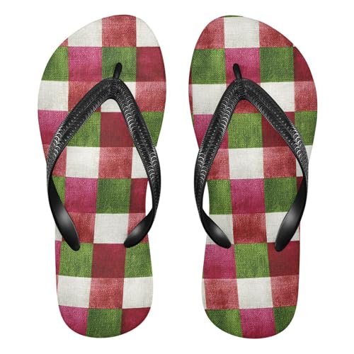 Flip Flop Sandals Red Green Checkered Print for Women Men Beach Outdoor XS