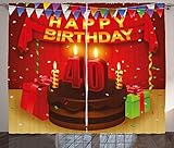 ABAKUHAUS 40. Geburtstag Rustikaler Gardine, Party-Einrichtung und Kuchen, Schlafzimmer Kräuselband Vorhang mit Schlaufen und Haken, 280 x 260 cm, Mehrfarbig