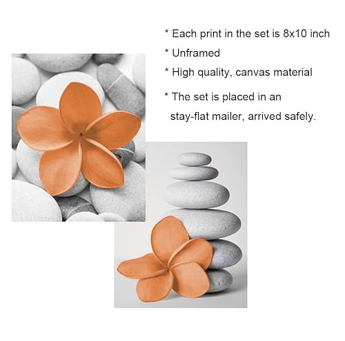 Genius Decor - Home Spa Bathroom Decor Small Pictures Wall Art Zen Stone and Flower in Burnt Orange Prints for Wall Decor, Unframed Set of 4 (Orange, 8"x10") - Cosy Home Interiors Genius Decor - Home Spa Bathroom Decor Small Pictures Wall Art Zen Stone and Flower in Burnt Orange Prints for Wall Decor, Unframed Set of 4 (Orange, 8"x10") - Image 2