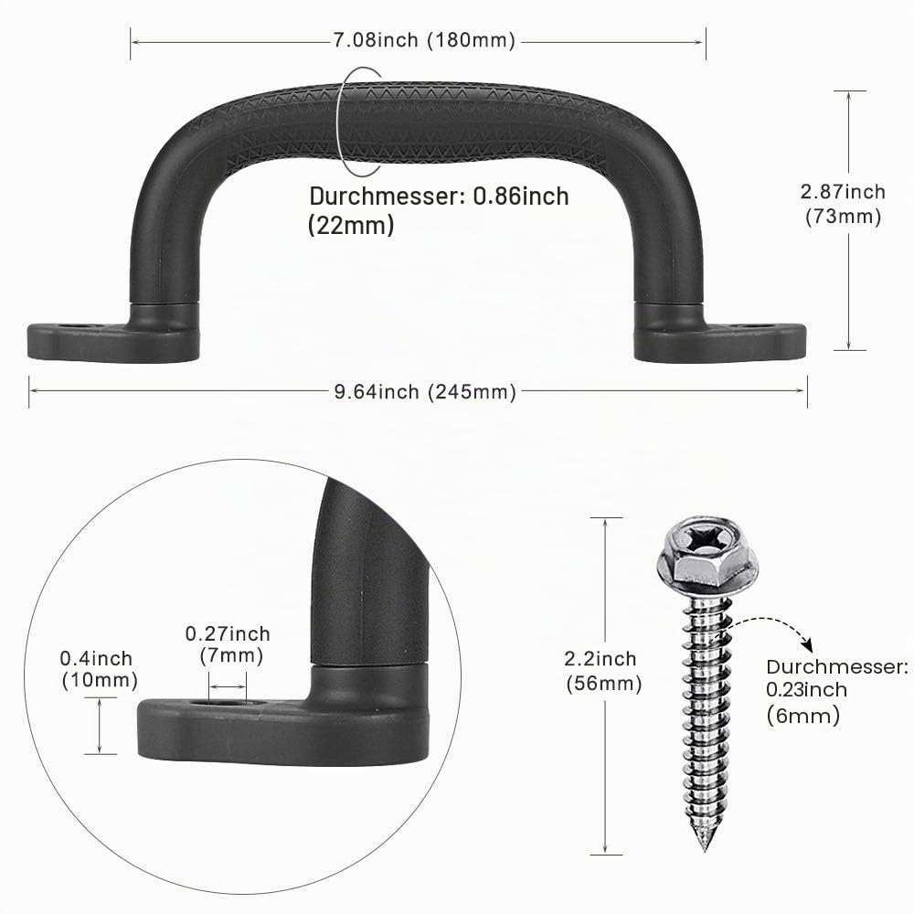 Dolibest 8er Klettergriffe, 18cm Haltegriffe Kinder Indoor Outdoor Spielturm Handgriffe für Spielplatz/Spielset/Monkey Bar/Hochbett/Kinderzimmer/Baumhaus Hangelgriffe Wand/Decke, Schwarz