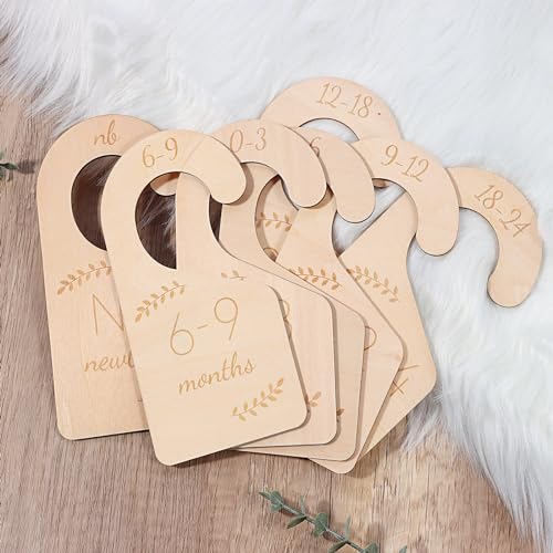 Image of 7PCS Baby Closet Dividers, Easily Find the Right Clothes, Premium Wooden Baby Hangers with Size Dividers, Extra-Large Labels and Double-Sided, Neutral Baby Clothes Organizer, Perfect for Nursery Decor