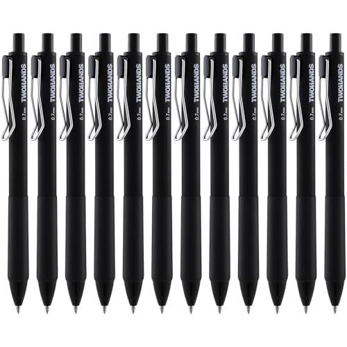 TWOHANDS Gelstifte, 0,7mm feine und glatter Spitze, Schwarz, Schnell Trocknende Tinte, Stifte für Tagebuch, Notizen, niedliche Büro, 12 Stück, 23513