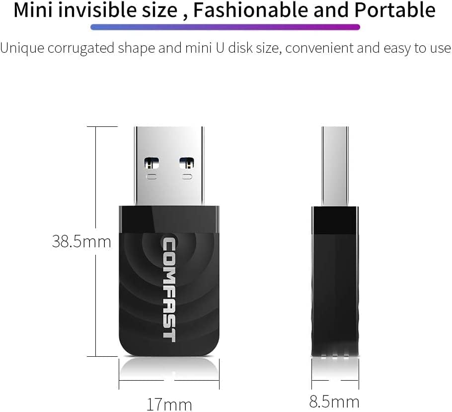 Miniatura 6 de Adaptador WiFi USB de 1300 mbps, doble banda antiinterferencia, 5.8 ghz2.4 ghz, tarjeta WiFi de alta velocidad, adecuada para compatible con Windows