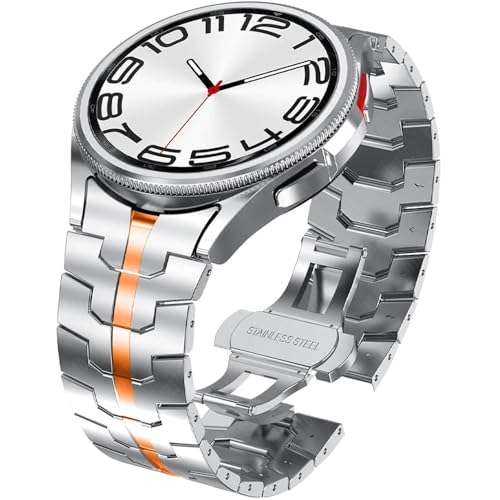 Bracelet montre Galaxy Watch 5 4 Classic acier orange argent maillons homme