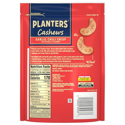 Image of PLANTERS Garlic Chili Crisp Cashews, Plant Based Protein, 5 Oz (1 Ct)