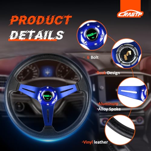 image for RASTP Universal Racing Steering Wheel 13.8”/350mm 6 Bolts Grip Vinyl