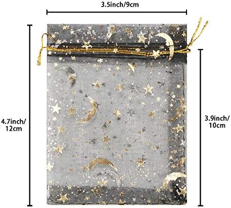 SumDirect 120 Pcs 3.5x4.7 inches Mixed Color Drawstring Organza Bags Candy Bags Gift Bags Pouches with Gold Star Moon Print for Wedding Party Valentine's Day (Mixed Color)