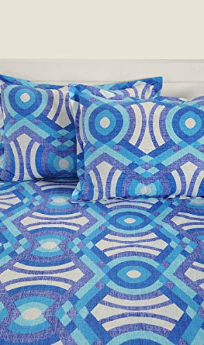 Image of Swayam Pure Cotton Single Bedsheet with 1 Pillow Covers | Size 60 x 90 inch | 160 TC | Geometric Design | Soft Breathable Bed Sheet | Comfortable & Durable for Bedroom - Blue