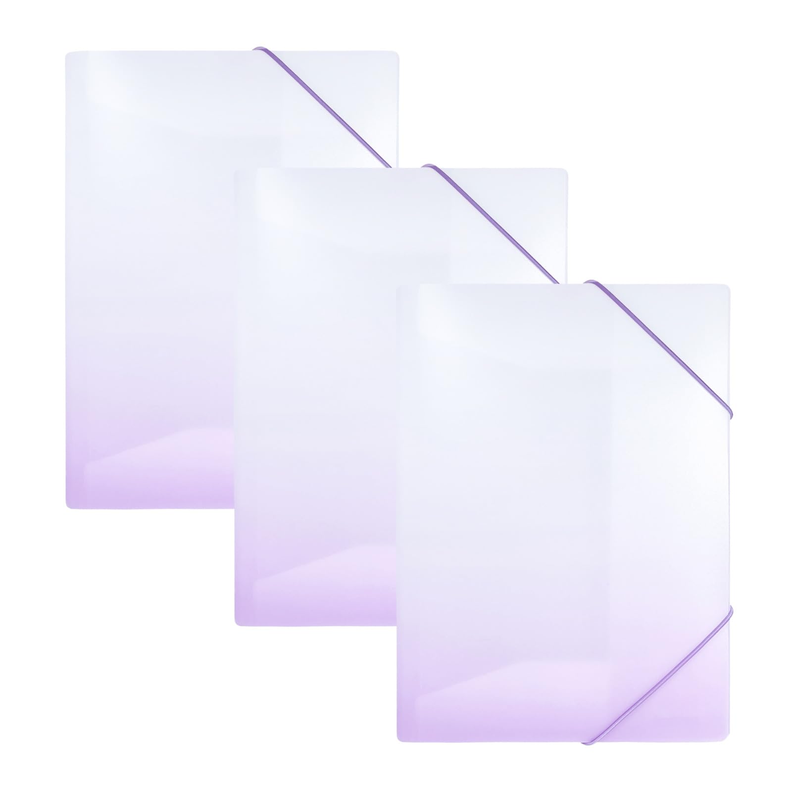 Idena 90379 – Portfolio Folder A4 in White and Purple, Pack of 3, Document Folder Made of Robust Plastic, Post Folder with Inner Flaps and Elastic Closure