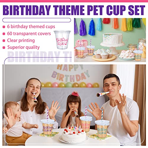 60 Pcs Birthday Squad Plastic Cups 14Oz Happy Birthday Party Cups With Lids And Colorful Straws Pet Birthday Squad Party Cups Set For Birthday Party Decorations Birthday Gift #TOP5