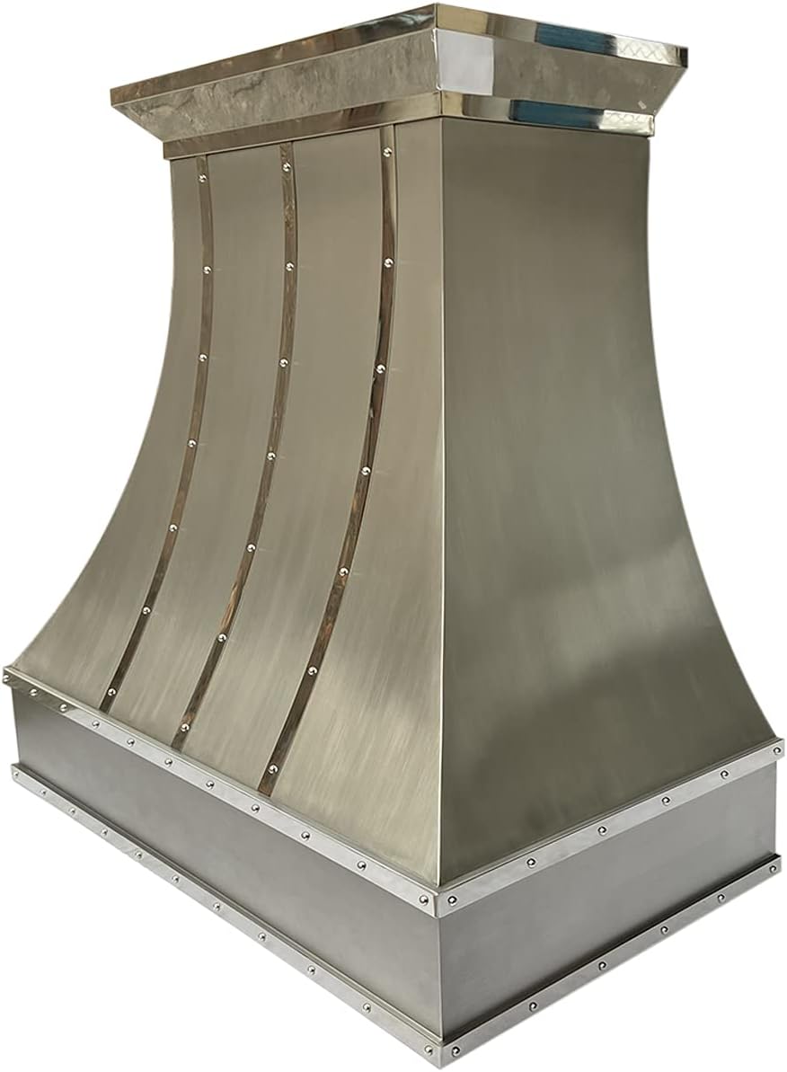 Stainless Steel Range Hood Island Mount 48'' W,30'' H, CT Copper Tailor Custom Handmade Metal Kitchen Vent Hood, With 4-Speed Exhaust Fan & LED Light,SH7-C-3TRB