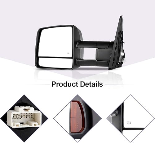 Miniatura 6 de Espejos de remolque para camioneta, lado del conductor y del pasajero 2007-2017 para Toyota para Tundra, luz de señal de giro calefactada ajustable
