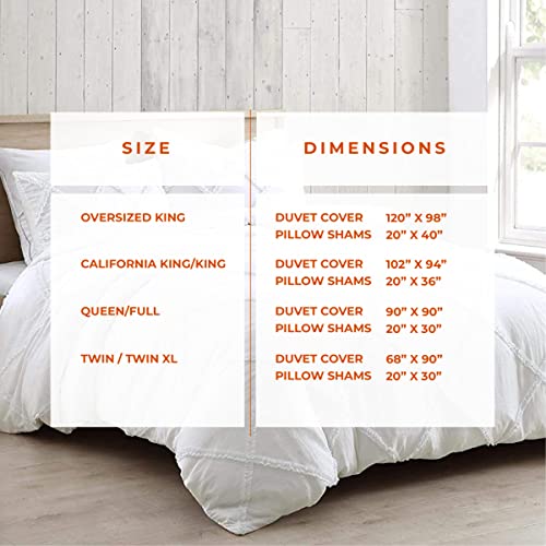 Kotton Culture 100% Egyptian Cotton 3 Piece Cross Diamond Ruffle Textured Duvet Cover With Zipper Closure & Corner Ties 600 Thread Count Farmhouse Thick Bohemian Bedding (California King/King, White) #TOP1