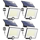 Pxwaxpy 204 LED Solarlampen für Außen, Solarleuchte mit Bewegungsmelder, 3 Modi Solar Strahler Aussenleuchte 120°Beleuchtungswinkel, Solar Wandleuchte für Garten mit 5m Kabel-4 Stück