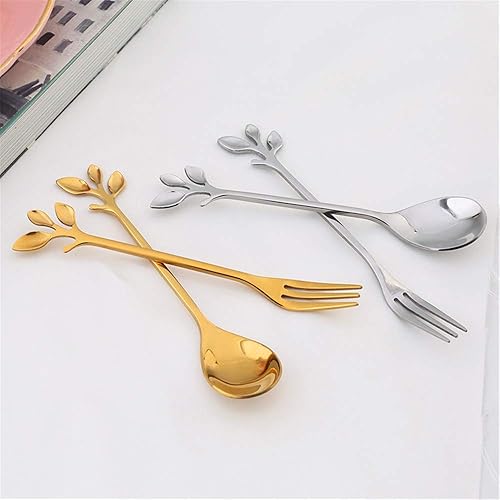 Miniatura 2 de Juego de 8 tenedores de fruta para pastel de aperitivos, palillos de cóctel de hojas doradas de 4.7 pulgadas, tenedores de postre, accesorios de