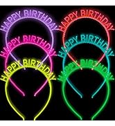 Zifengcer Happy Birthday Headbands for Children - 6Pcs Glow in the Dark Headbands for Women Men K...