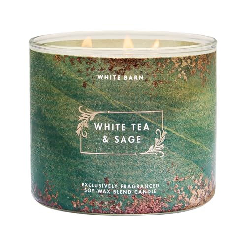 Bath & Body Works White Tea & Sage 3-Wick Candle - Scented Candle for At-Home Use - Long-Lasting Room-Filling Fragrance - High Fragrance Oil Concentration - Soy Wax Blend