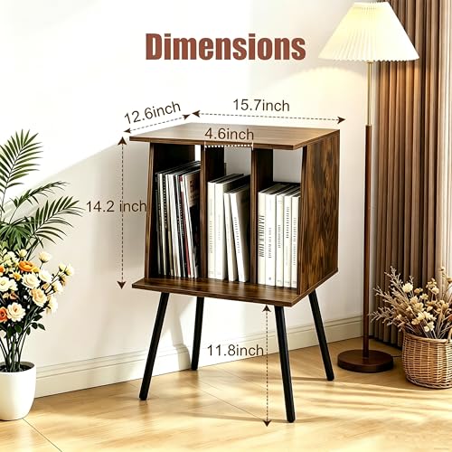 FANTERSI Record Player Table, Vinyl Record Stand, Vinyl Record Holder with Legs, Mid Century Modern Side Table for Record, Magazine, Books — view 2