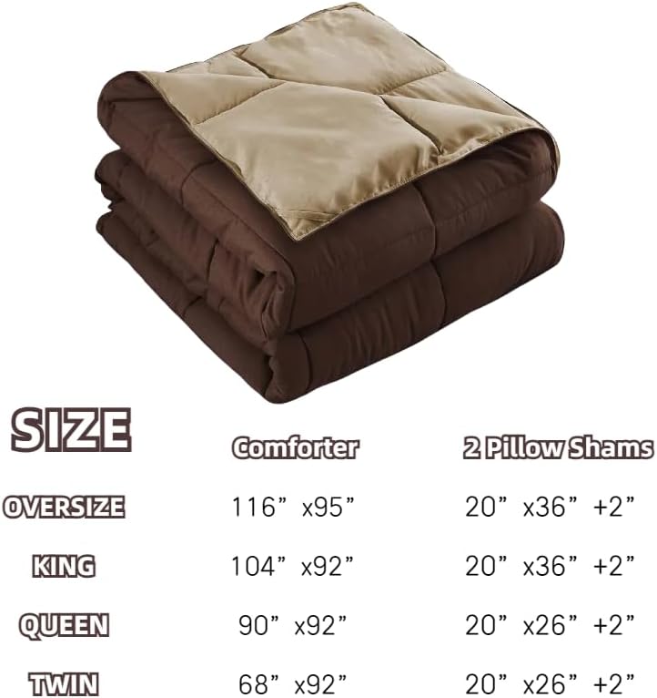 Miniatura 8 de HUAJIE Juego de edredón acolchado reversible alternativo de 3 piezas para todas las estaciones, color marrón claro, King y California King