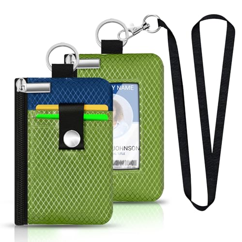 Image of Minimalist RFID Blocking Small Wallet with ID Window,WaterResistant Zip Id Case Wallet with Lanyard Keychain for Cards,Cash,Travel,Women,Men (Olive Green /Electric Blue)